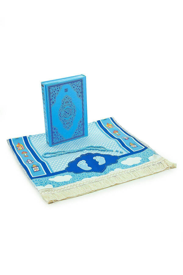 Bagged Holy Quran Tasbih Child Prayer Mat Set Blue - 2