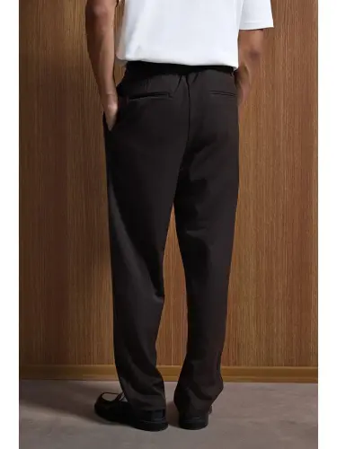 Baggy Fit Fabric Men's Trousers Coffee-Brown - 4