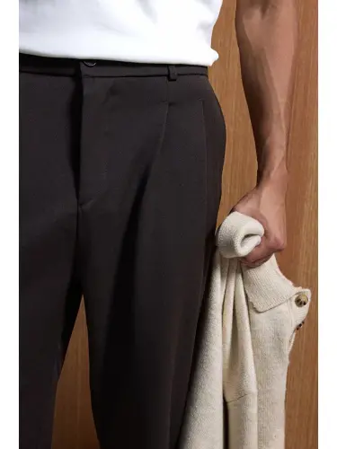 Baggy Fit Fabric Men's Trousers Coffee-Brown - 2