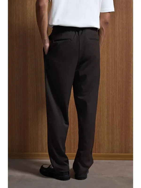Baggy Fit Fabric Men's Trousers Coffee-Brown - 4