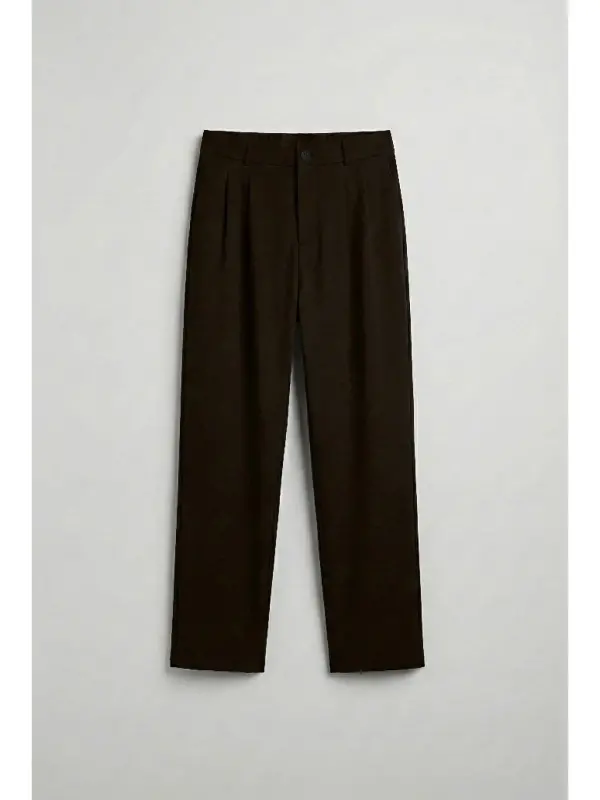 Baggy Fit Fabric Men's Trousers Coffee-Brown - 5