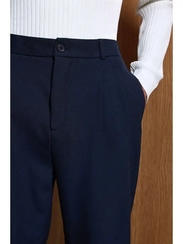 Baggy Fit Fabric Men's Trousers Navy Blue-Navy Blue - 2