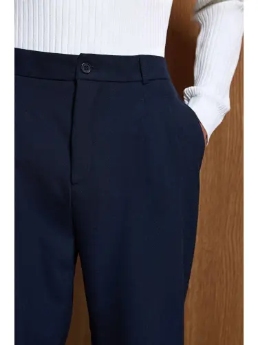 Baggy Fit Fabric Men's Trousers Navy Blue-Navy Blue - 2