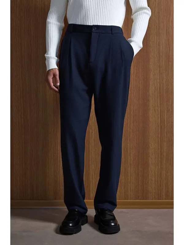 Baggy Fit Fabric Men's Trousers Navy Blue-Navy Blue - 3