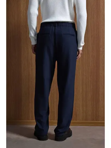 Baggy Fit Fabric Men's Trousers Navy Blue-Navy Blue - 5