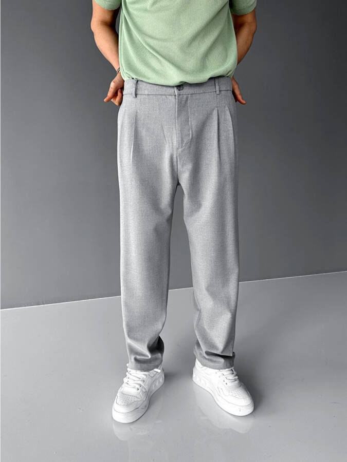 Baggy Fit Fabric Trousers Grey - 5