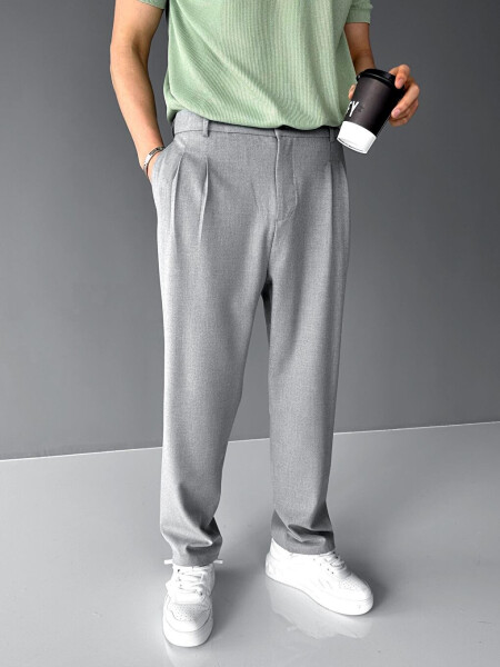 Baggy Fit Fabric Trousers Grey - 6