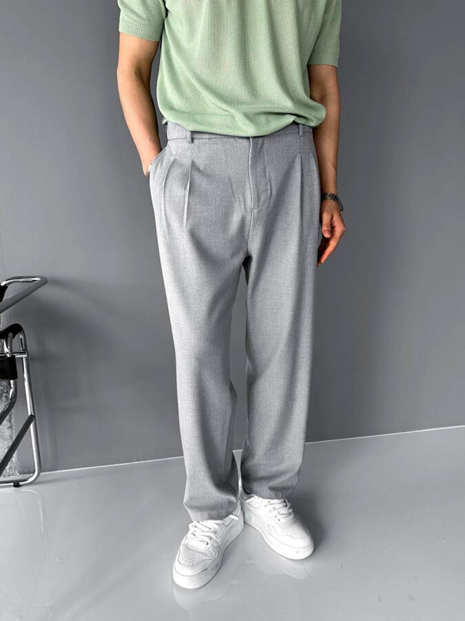 Baggy Fit Fabric Trousers Grey - 7