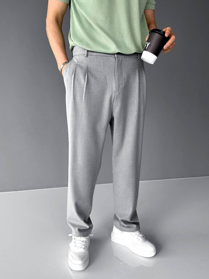 Baggy Fit Fabric Trousers Grey - 2