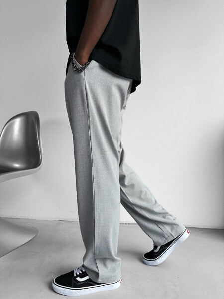 Baggy Fit Fabric Trousers Grey - 10