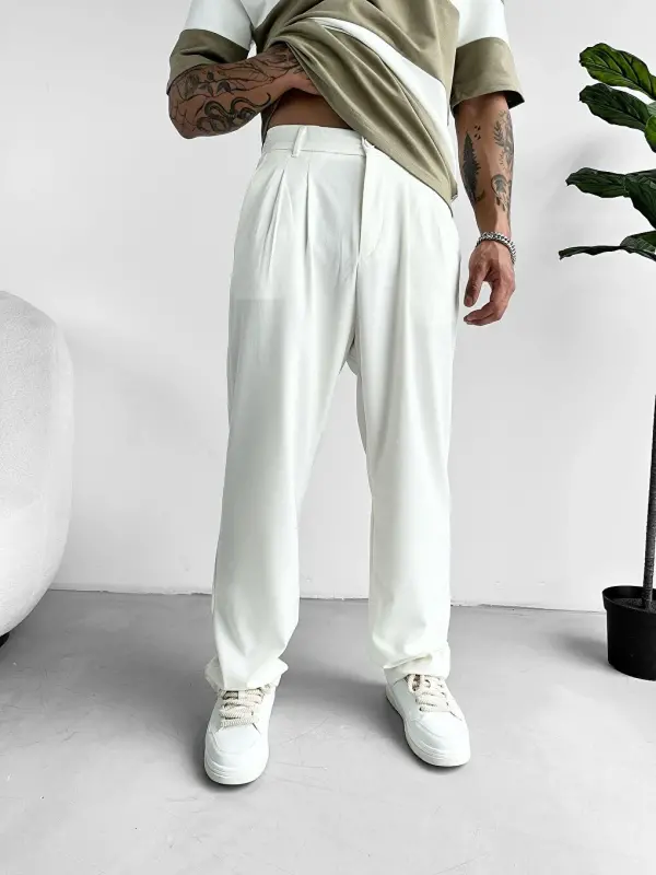 Baggy Fit Kumaş Erkek Pantolon Beyaz-Beyaz - LC WAIKIKI