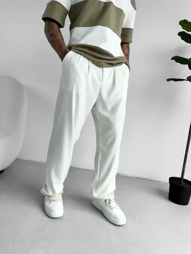 Baggy Fit Kumaş Erkek Pantolon Beyaz-Beyaz - LC WAIKIKI (1)
