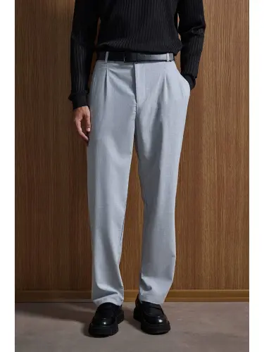 Baggy Fit Kumaş Erkek Pantolon Gri-Gri - 5