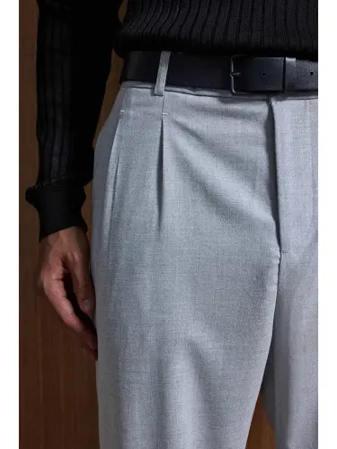 Baggy Fit Kumaş Erkek Pantolon Gri-Gri - 6