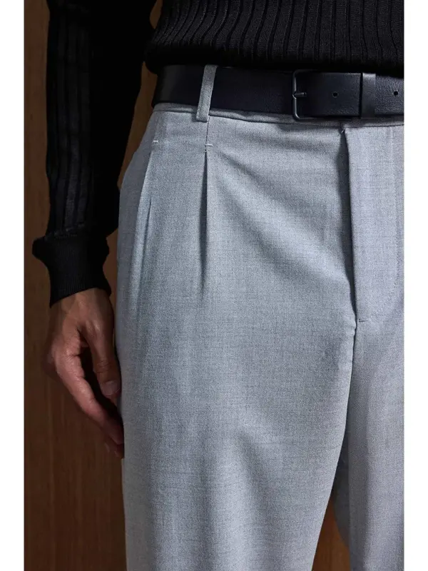 Baggy Fit Kumaş Erkek Pantolon Gri-Gri - 6