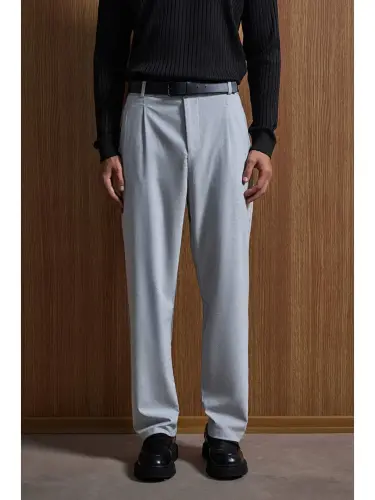 Baggy Fit Kumaş Erkek Pantolon Gri-Gri - 7