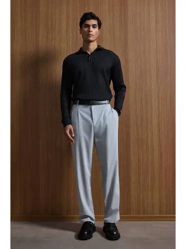 Baggy Fit Kumaş Erkek Pantolon Gri-Gri - 8