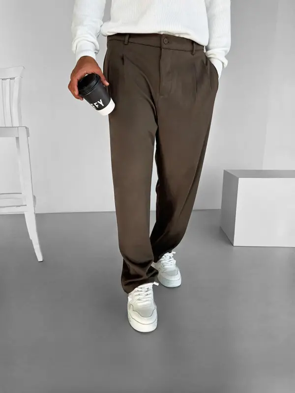 Kahverengi Baggy Fit Kumaş Erkek Pantolon Kahve-Kahverengi - 4