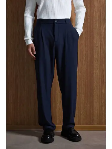 Baggy Fit Kumaş Erkek Pantolon Lacivert-Lacivert 