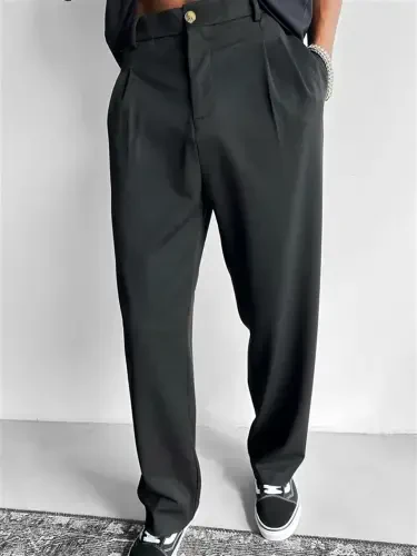 Baggy Fit Kumaş Erkek Pantolon Siyah-Siyah 