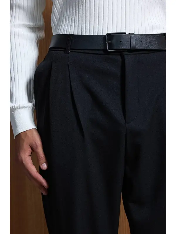 Baggy Fit Kumaş Erkek Pantolon Siyah-Siyah - 2