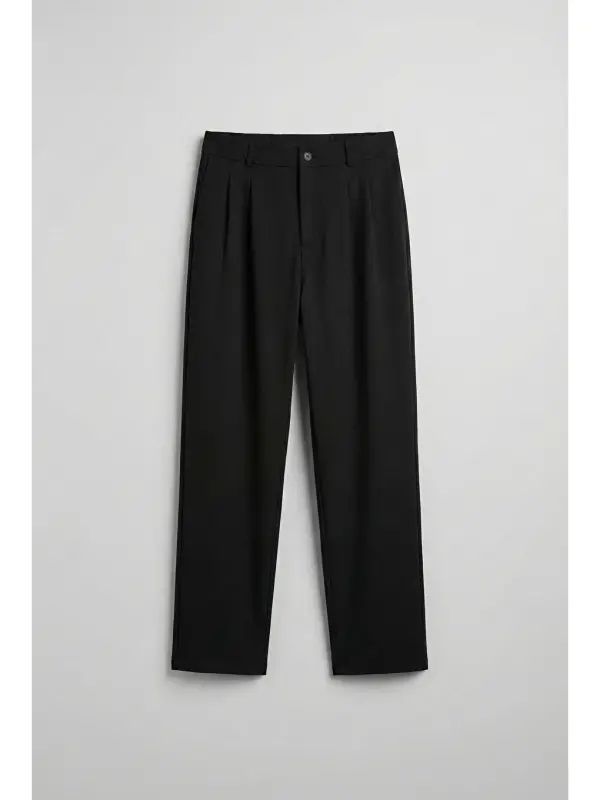 Baggy Fit Kumaş Erkek Pantolon Siyah-Siyah - 7