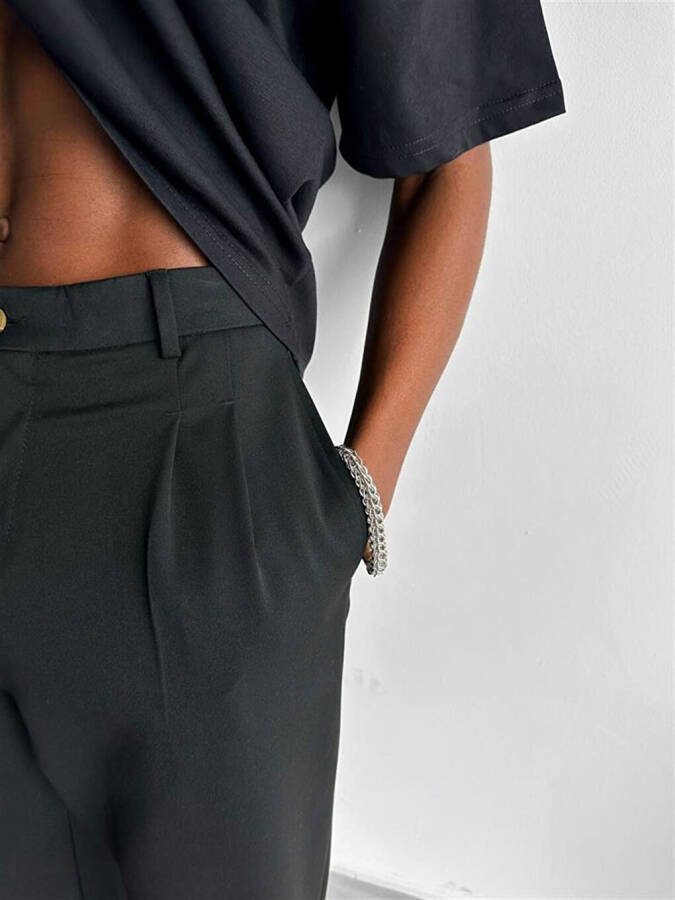 Baggy Fit Kumaş Pantolon Siyah - 2
