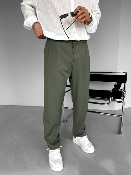 Baggy Fit Тканевые Мужские Брюки Хаки Зелёно-Хаки 