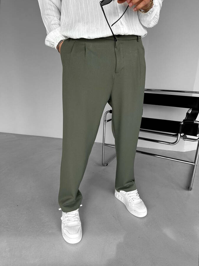 Baggy Fit Тканевые Мужские Брюки Хаки Зелёно-Хаки - 2