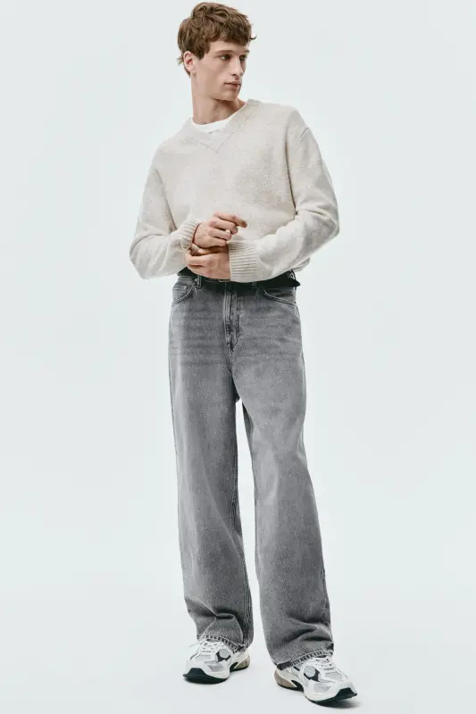 Baggy Jeans-Orta kot grisi - H&M