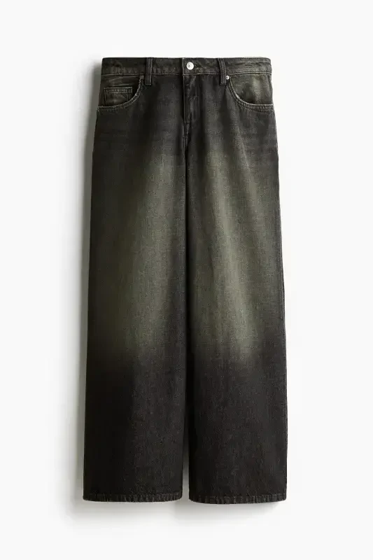 Baggy Wide Low Jeans-Black - 3