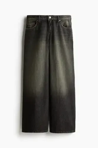 Baggy Wide Low Jeans-Siyah - 3