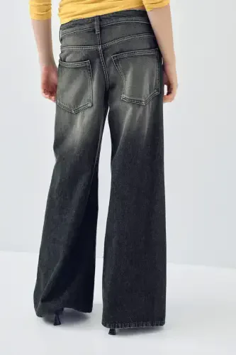 Baggy Wide Low Jeans-Siyah - 4