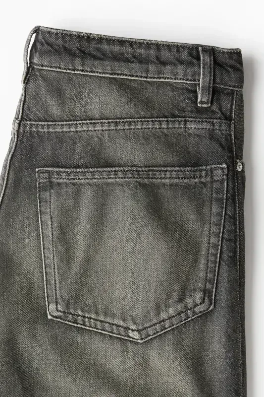 Baggy Wide Low Jeans-Siyah - 6