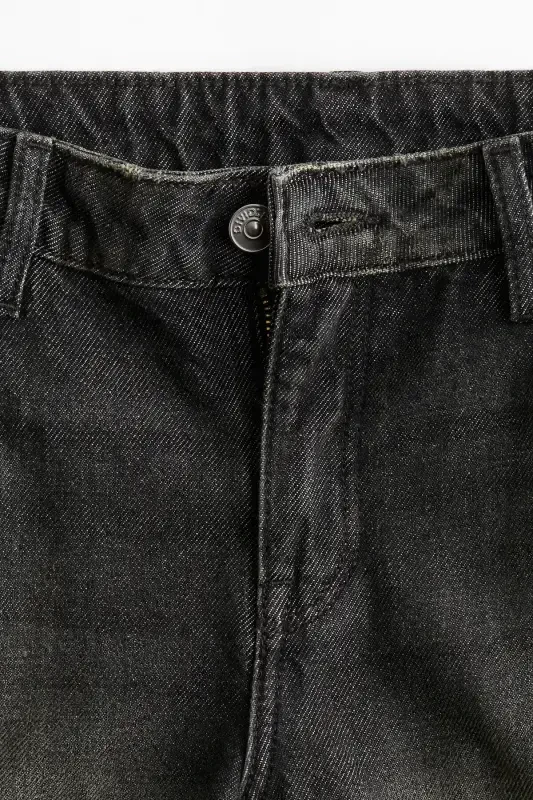 Baggy Wide Low Jeans-Siyah - 7