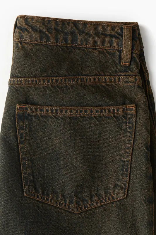 Baggy Wide Low Jeans-Тёмно-коричневый - 3