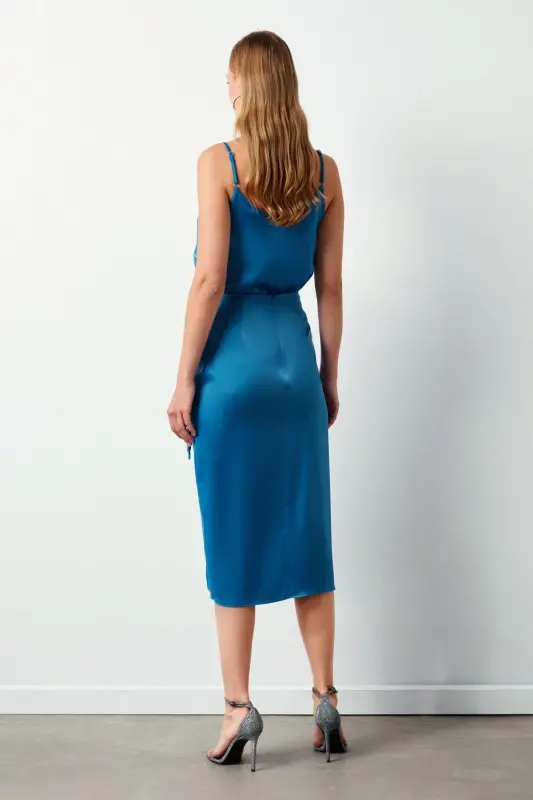 Bağlamalı Saten Etek - Sax Mavi-SAX MAVİ - 6