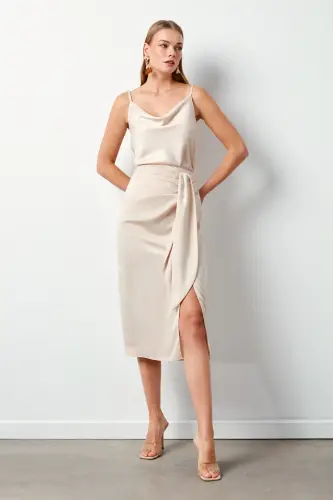 Bağlamalı Saten Etek - Taş-TAŞ - 1