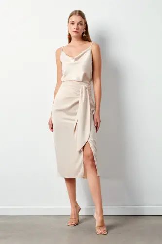 Bağlamalı Saten Etek - Taş-TAŞ - 4