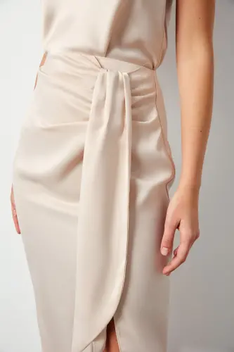 Bağlamalı Saten Etek - Taş-TAŞ - 6