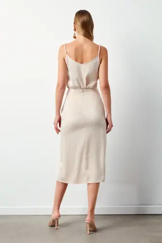 Bağlamalı Saten Etek - Taş-TAŞ - 8