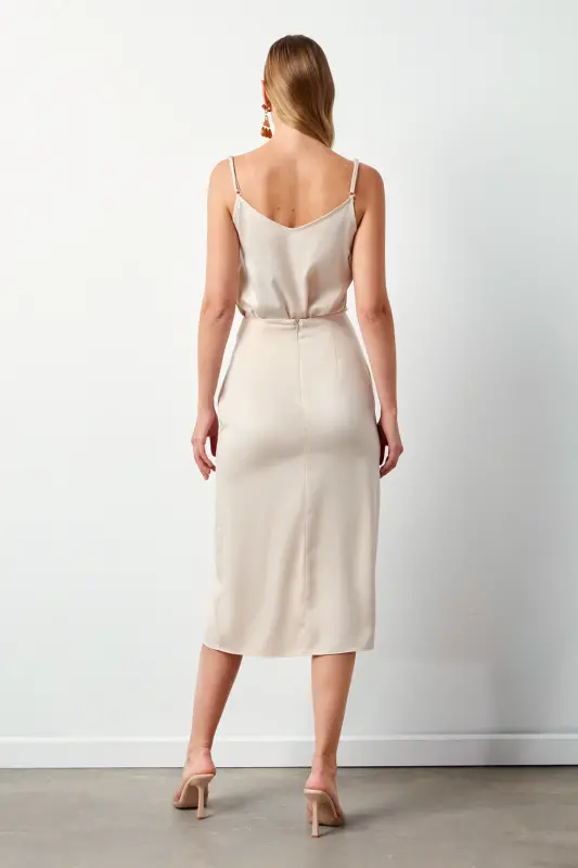 Bağlamalı Saten Etek - Taş-TAŞ - 8