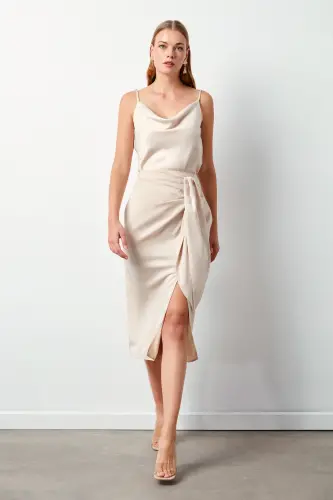 Bağlamalı Saten Etek - Taş-TAŞ - 2