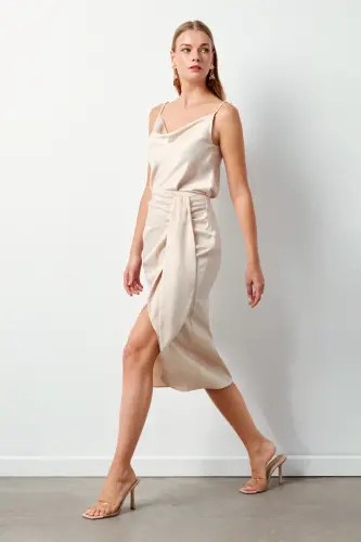 Bağlamalı Saten Etek - Taş-TAŞ - 3