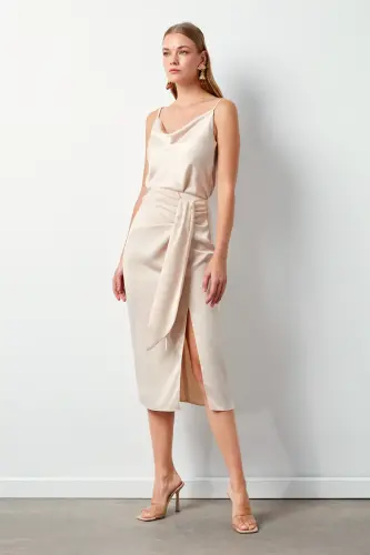 Bağlamalı Saten Etek - Taş-TAŞ - 5