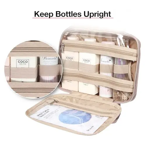 BAGSMART Toiletry Bag Hanging Travel Makeup Organizer with TSA Approved Transparent Cosmetic Bag Makeup Bag for Full Sized Toiletries, Large-Dark Purple - 4