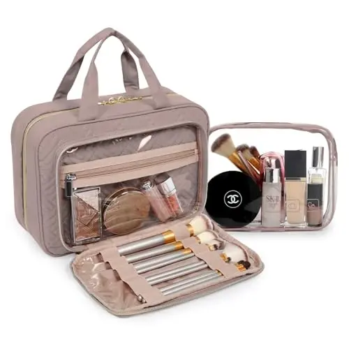 BAGSMART Toiletry Bag Hanging Travel Makeup Organizer with TSA Approved Transparent Cosmetic Bag Makeup Bag for Full Sized Toiletries, Large-Dark Purple - MODAZONE (1)