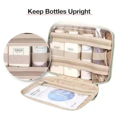 BAGSMART Toiletry Bag Hanging Travel Makeup Organizer with TSA Approved Transparent Cosmetic Bag Makeup Bag for Full Sized Toiletries, Large-Green - 4