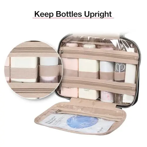 BAGSMART Toiletry Bag Hanging Travel Makeup Organizer with TSA Approved Transparent Cosmetic Bag Makeup Bag for Full Sized Toiletries, Medium-Black - 3