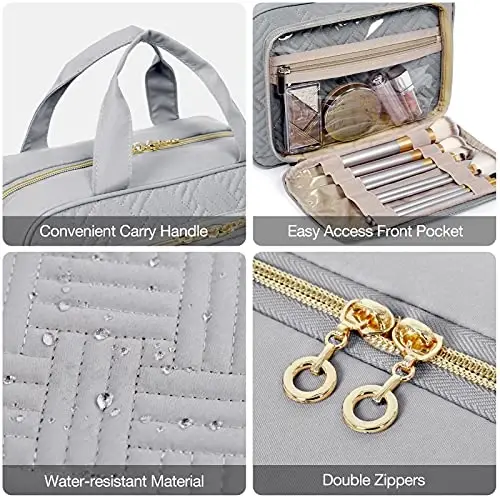 BAGSMART Toiletry Bag Hanging Travel Makeup Organizer with TSA Approved Transparent Cosmetic Bag Makeup Bag for Full Sized Toiletries, Large-Grey - 5